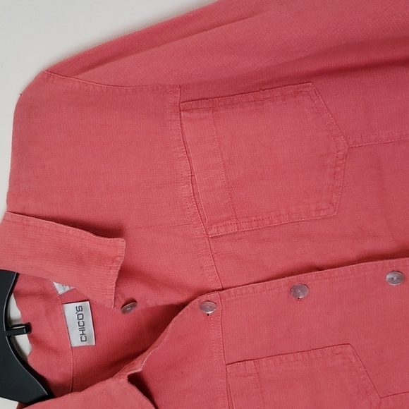 Chicos midweight linen blend, salmon color, shell button down shirt shacket Sz 1 - Picture 5 of 10
